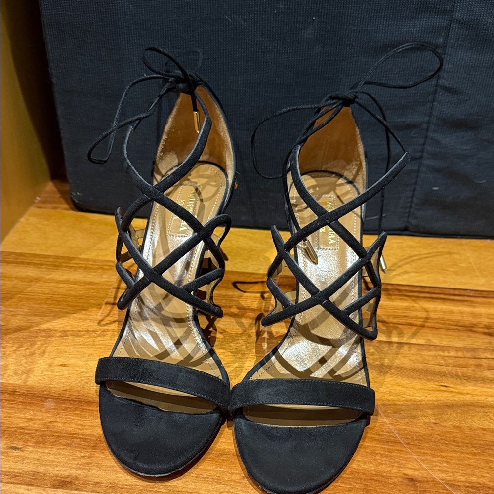 Elegant Black Lace-Up Heels